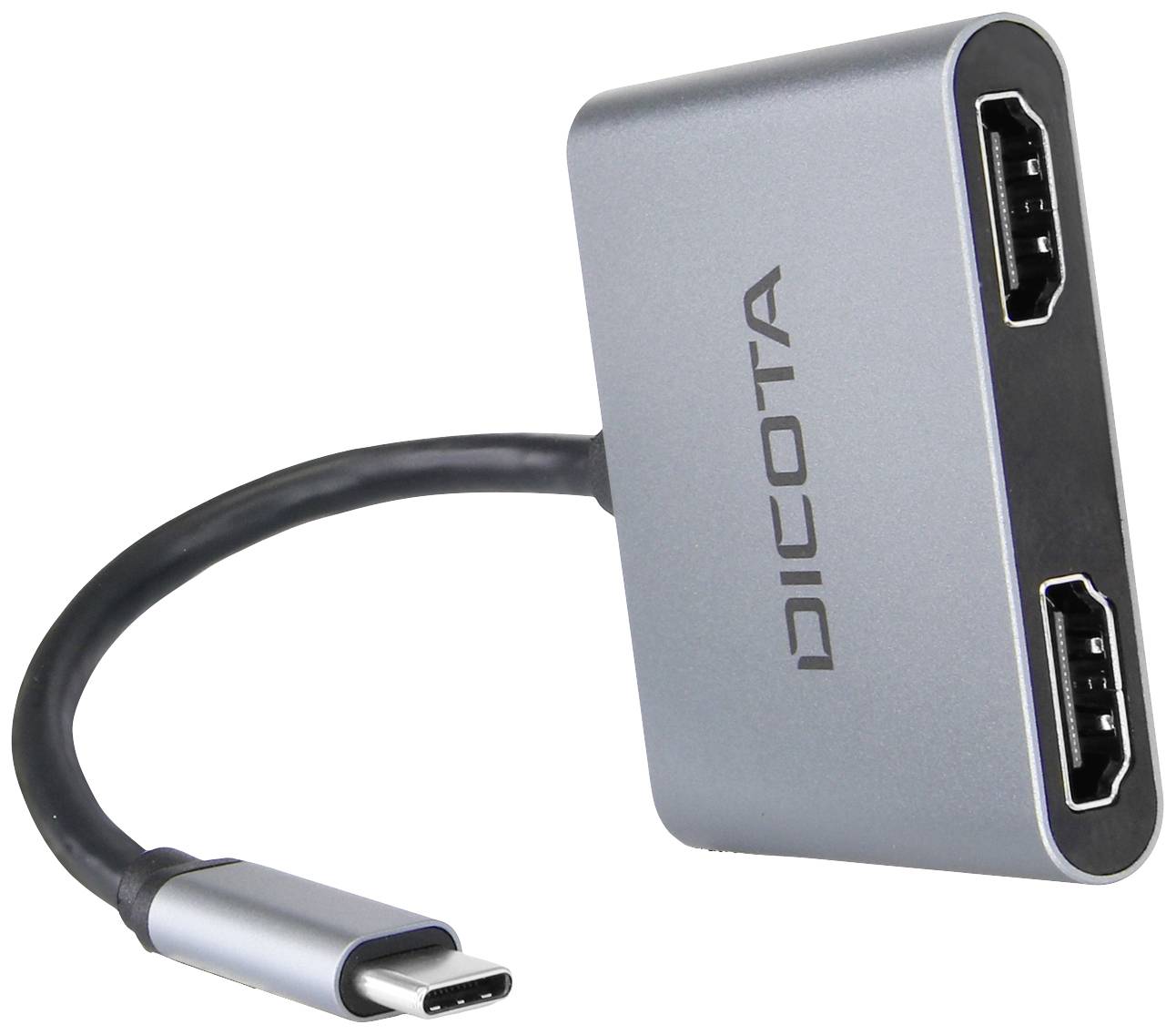 Zewnętrzny adapter z wtyczką USB-C i złączem HDMI firmy Dicota, umożliwiający podłączenie nowoczesnych urządzeń do wyświetlaczy obsługujących HDMI.