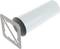 Biały cylindryczny adapter rurowy z prostokątną płytką przyłączeniową na jednym końcu, ustawiony skośnie.