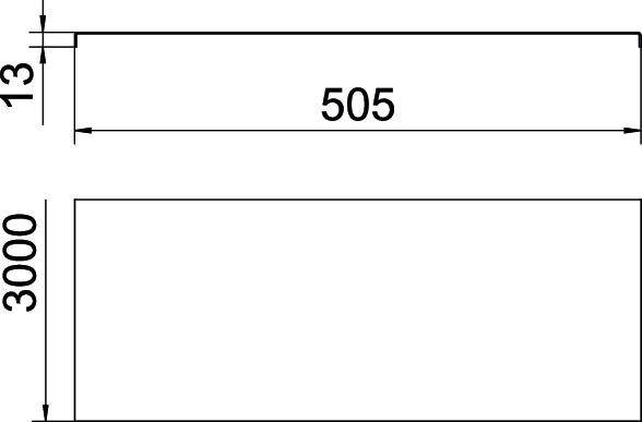 Rysunek techniczny prostokąta o wymiarach 505 x 13 u góry oraz 3000 z boku.