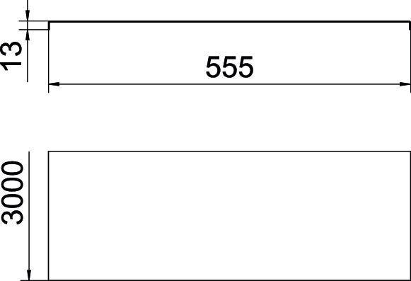 Rysunek prostokątnego obiektu. Na górze: szerokość z oznaczeniem '555', wysokość '13'. Na dole: szerokość '3000', wysokość bez opisu.