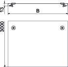 Rysunek techniczny: Płyta prostokątna, rozmiar 3000 x B mm, grubość 13 mm, z dwoma otworami w górnej części.