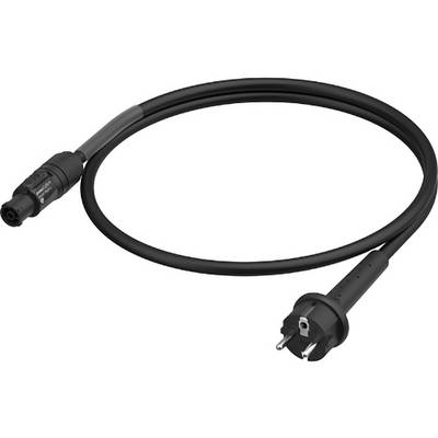 Czarny kabel zasilający z jednym końcem wyposażonym w złącze okrągłe, a drugim w standardową wtyczkę, odpowiedni do urządzeń elektrycznych.