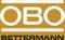 Obraz przedstawia logo firmy OBO Bettermann, składające się z złotego tła z białymi literami 'OBO' oraz napisem 'BETTERMANN' w kolorze czarnym poniżej.