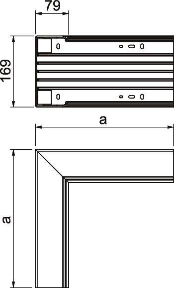 Rysunek techniczny ramy z detalami kątowymi, wymiarami 79 x 169 mm i zmiennymi rozmiarami boków 'a'.