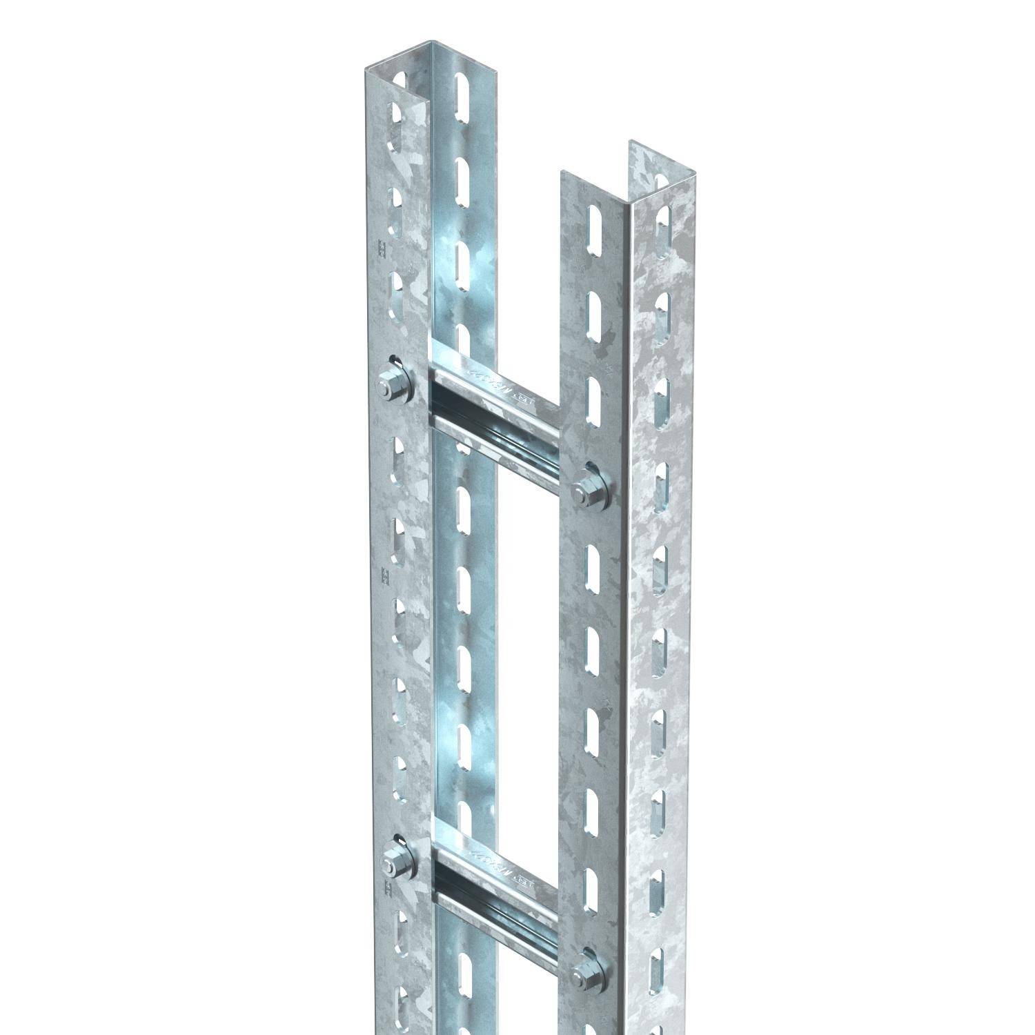 Konstrukcja metalowa z pionowymi i poziomymi prętami aluminiowymi oraz otworami, stosowana w montażach przemysłowych.