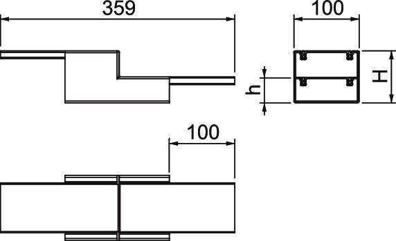 Rysunek techniczny elementu z wymiarami: długość 359 mm, szerokość 100 mm. Przekrój z oznaczeniami wysokości 'h' i 'H'.