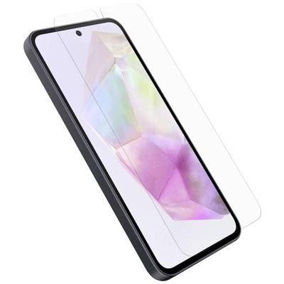 Smartfon z kolorowym wyświetlaczem i przezroczystą folią ochronną, która chroni urządzenie przed zarysowaniami.
