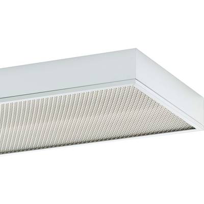 Prostokątna lampa sufitowa LED z białą ramą i perforowanym dyfuzorem, idealna do nowoczesnych wnętrz.