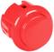 Czerwony przycisk naciskowy z okrągłą obudową z tworzywa sztucznego, często stosowany jako element panelu sterowania lub urządzenia kontrolnego.