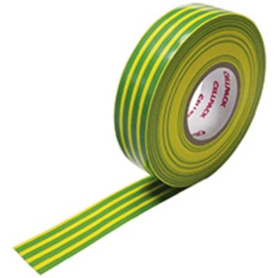 Rolka taśmy izolacyjnej w kolorze żółto-zielonym, typowo stosowana w instalacjach elektrycznych.