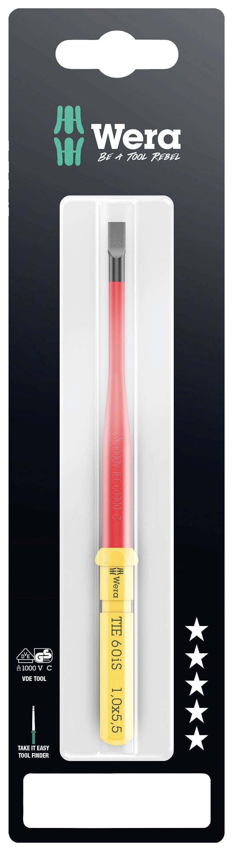 Викрутка Wera Kraftform Kompakt VDE 60 iS 1.0x5.5x157 мм TIE SB 05006558001 зі змінними бітами, плоска, 5.5 мм