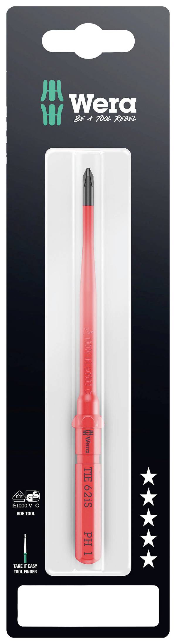Wkrętak z wymiennymi końcówkami Wera Kraftform Kompakt VDE 62 iS PH 1 x 157 mm TIE SB 05006559001 krzyżakowy  PH 1 157 mm