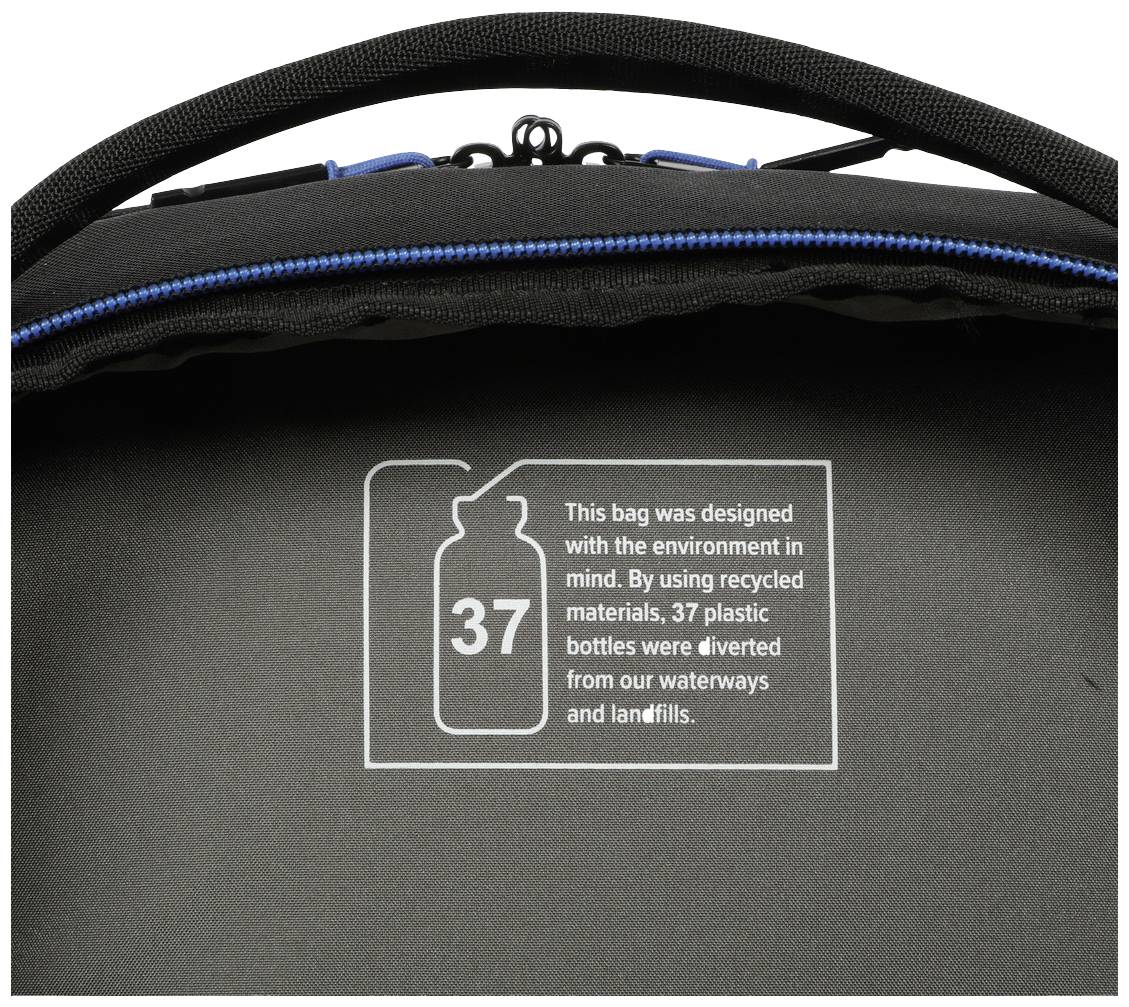 'Ta torba została zaprojektowana w sposób przyjazny dla środowiska. Dzięki użyciu materiałów z recyklingu 37 plastikowych butelek zostało odwiedzionych od dróg wodnych i wysypisk śmieci.'