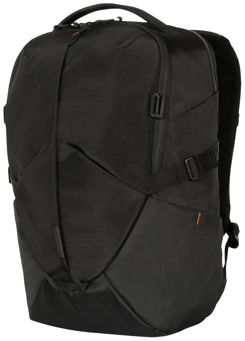 Czarny plecak z wieloma regulowanymi paskami i uchwytem na górze. Idealny do podróży lub codziennego użytku.