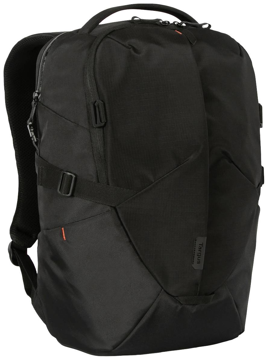 Czarny plecak o prostym designie z wieloma zamkami błyskawicznymi, odpowiedni do codziennego użytku lub podróży.