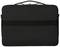 Czarna torba na laptopa z uchwytem, o prostokątnym kształcie, z poziomym elementem ozdobnym z paskiem na przedniej stronie.
