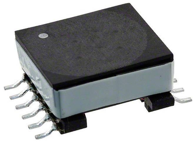 Kwadratowy komponent elektroniczny z wieloma metalowymi nóżkami, przypominający układ scalony. Jest przeznaczony do montażu na płytce obwodu drukowanego.