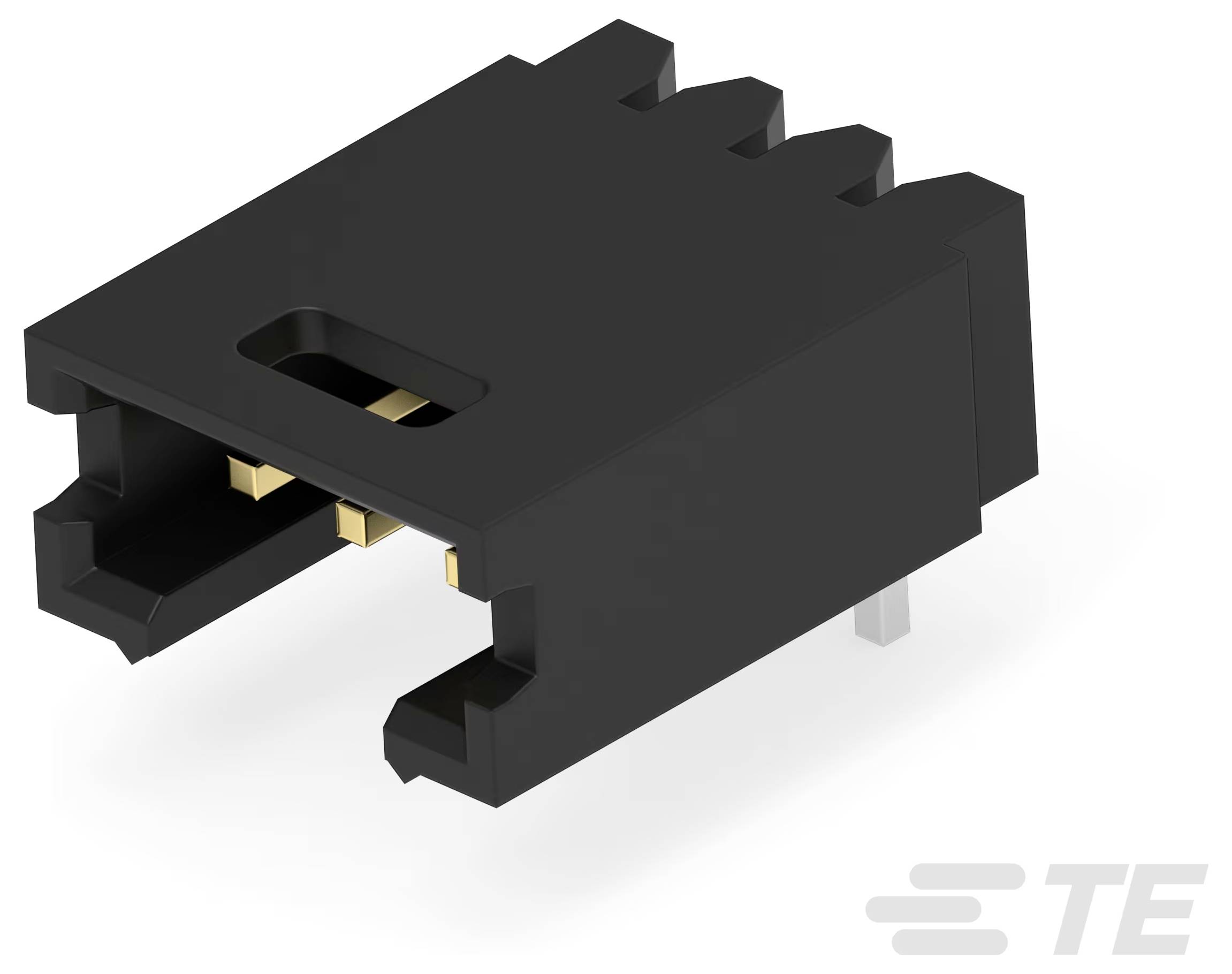 Czarny prostokątny elektroniczny złącze z metalowymi stykami i otwartym gniazdem.
