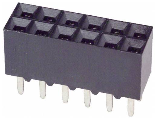 Czarny prostokątny złącze elektroniczne z ośmioma metalowymi zatyczkami na spodzie, używane do podłączania komponentów elektronicznych.