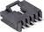 Czarny, czteropinowy żeński złącz z zatrzaskiem, stosowany w elektronice i na płytkach drukowanych.