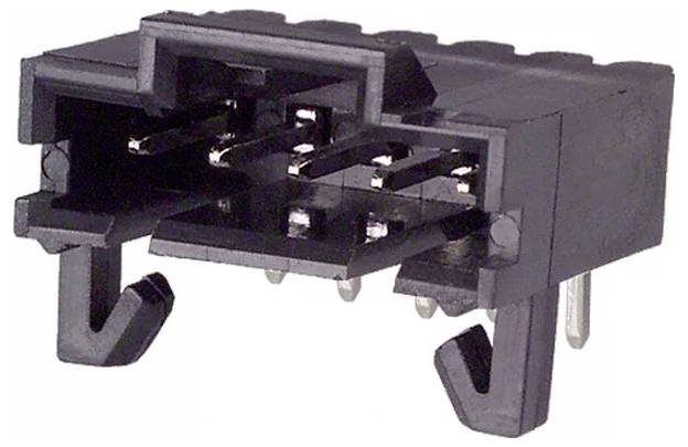 Czarny dwuportowy konektor Ethernet RJ45 z trzema widocznymi metalowymi bolcami w środku, używany do tworzenia sieci i transmisji danych w urządzeniach elektronicznych.