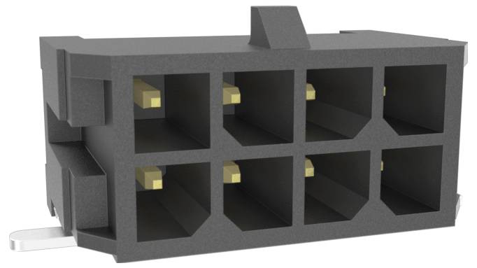 Czarny sześciostykowy złącze elektryczne ze złoconymi kontaktami, zaprojektowane do bezpiecznych połączeń elektronicznych w urządzeniach i sprzęcie.