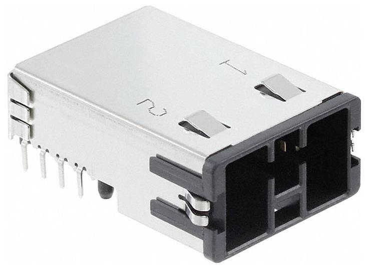 Srebrny prostokątny złącze elektroniczne z wieloma stykami zaprojektowane do interfejsu urządzeń.
