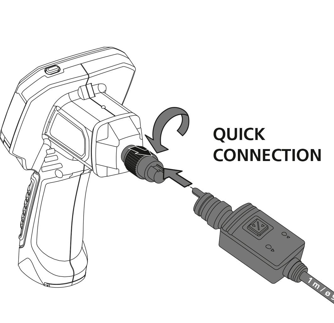 Urządzenie bezprzewodowe ze strzałką wskazującą na złącze, oznaczone jako 'Szybkie Podłączenie', demonstruje prostotę połączenia.