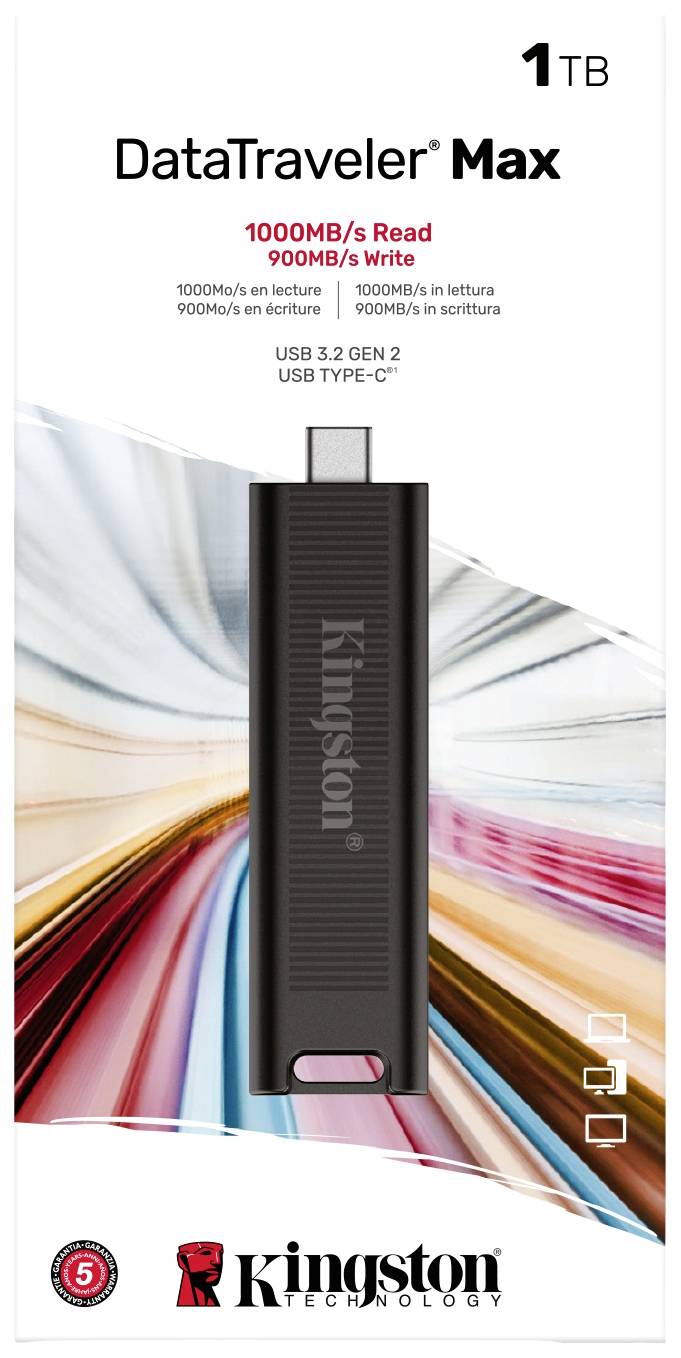 Pendrive Kingston DataTraveler Max, 1 TB, USB 3.2 Gen 2, Typ-C, prędkość odczytu 1000 MB/s, prędkość zapisu 900 MB/s.