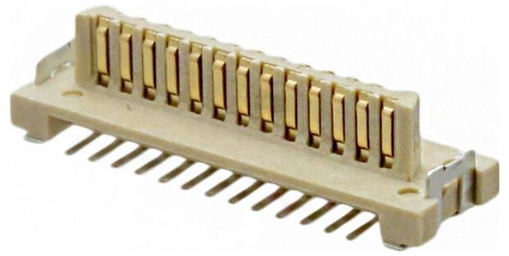 'Plastikowy i metalowy złącze 30-pinowe używane w urządzeniach elektronicznych.'