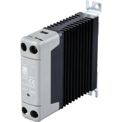 Przekaźnik półprzewodnikowy z radiatorem i punktami przyłączeniowymi, odpowiedni do 480VAC, obciążenie 15A, numer modelu 'TC-65RB-15DA43Z'.