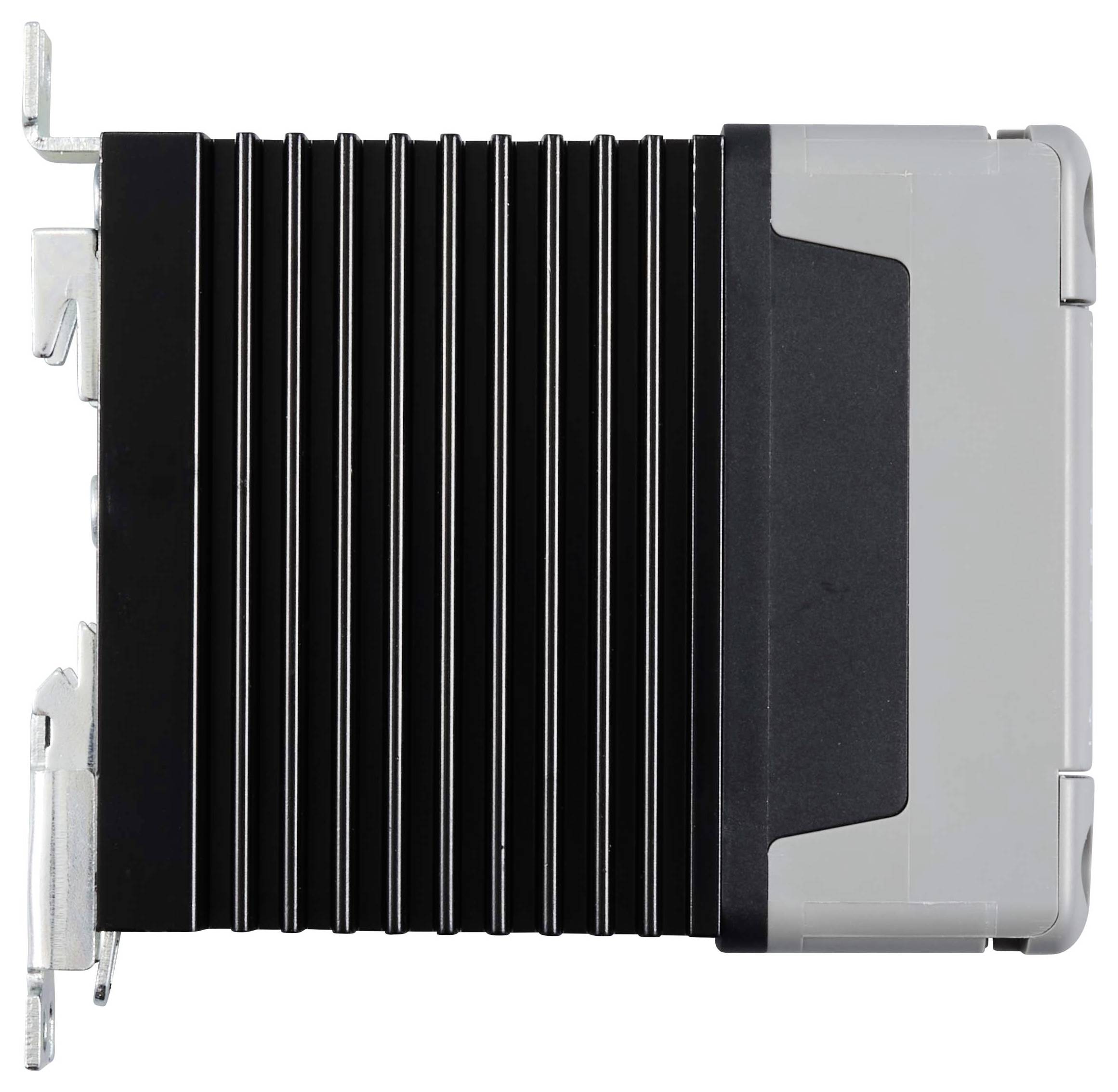 Czarny radiator w kształcie kwadratu z elementami mocującymi po bokach, prawdopodobnie do urządzeń elektronicznych.