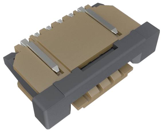 Czarny kwadratowy elektroniczny przycisk z metalową podstawą i trzema metalowymi stykami do połączeń obwodu.