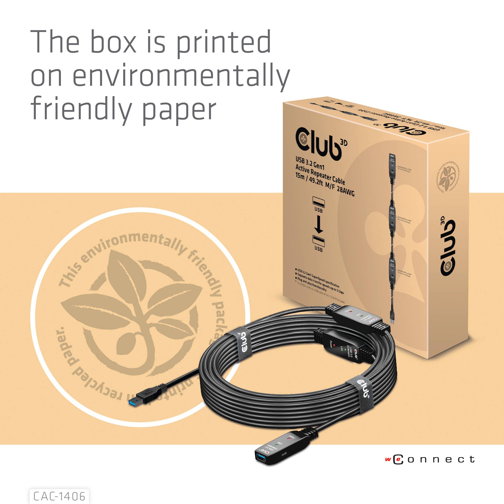 Obraz przedstawia opakowanie kabla HDMI wydrukowane na ekologicznym papierze. Tekst: 'Opakowanie jest wydrukowane na papierze przyjaznym środowisku'.