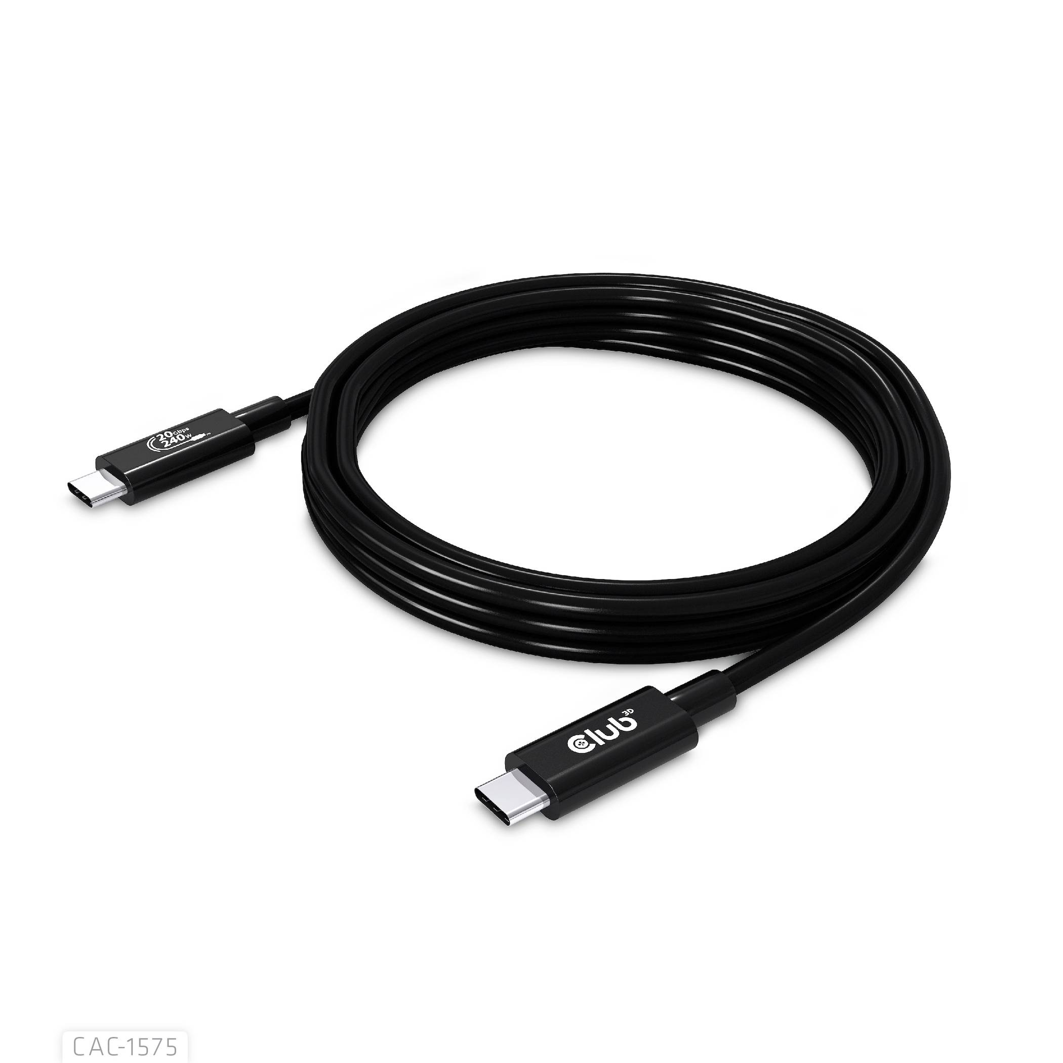 Czarny kabel USB-C z wtyczkami na obu końcach, przedstawiony w zwoju. Odpowiedni do przesyłania danych i ładowania urządzeń.