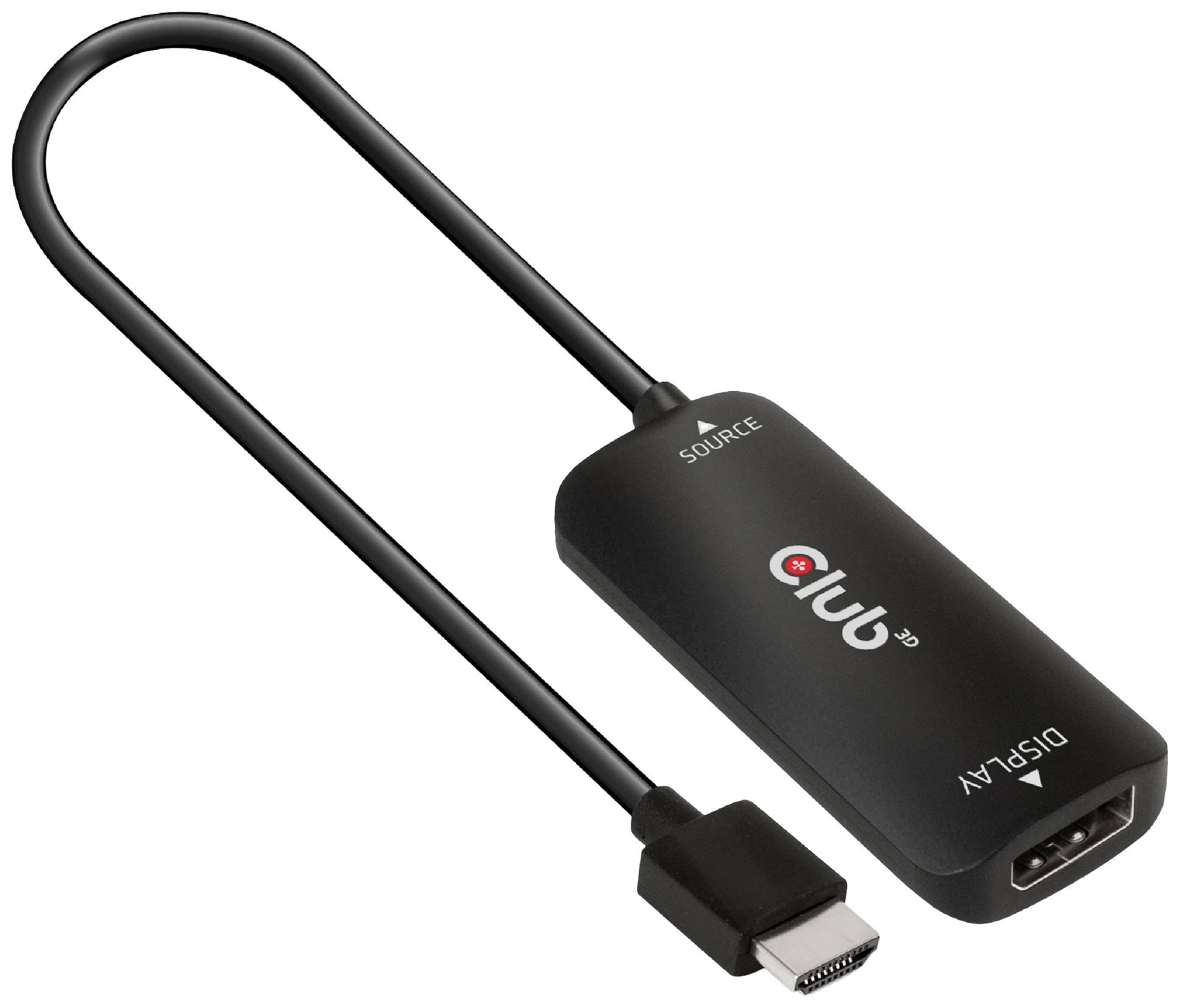 Czarny adapter HDMI na VGA z wtyczką HDMI i gniazdem VGA. Kabel jest krótki, widoczne są oznaczenia 'Output' i 'Input'.