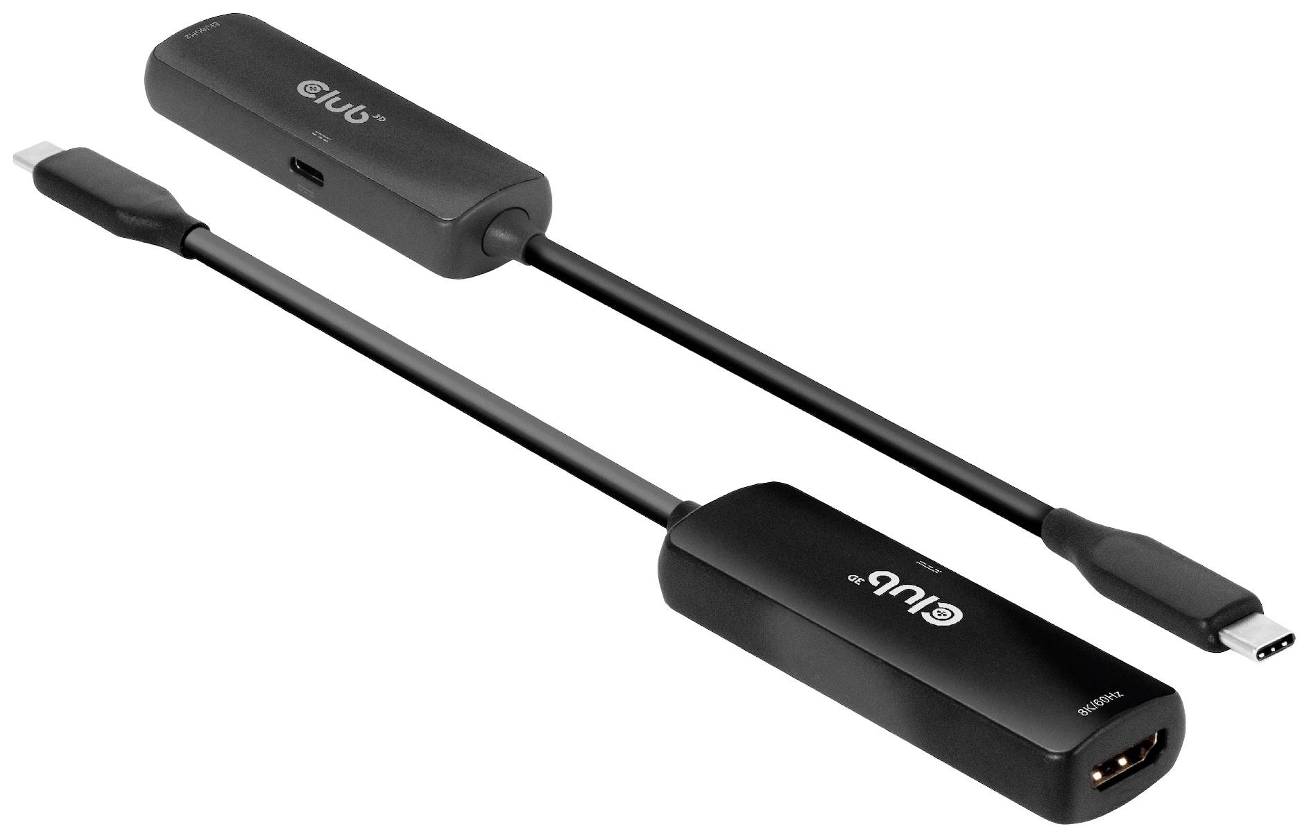 Adapter USB-C na HDMI w kolorze czarnym z dwoma złączami, umożliwiający podłączenie urządzenia z interfejsem USB-C do wyświetlacza HDMI.
