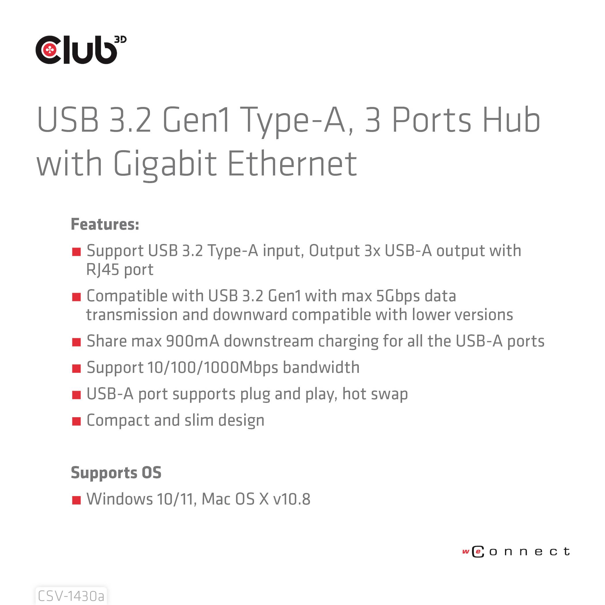 'Hub USB 3.2 Gen1 Type-A z 3 portami i Gigabit Ethernet: Obsługuje USB 3.2 o prędkości 5 Gb/s, funkcja Plug & Play, smukła konstrukcja. Kompatybilny z systemami Windows 10/11, Mac OS X v10.8.'