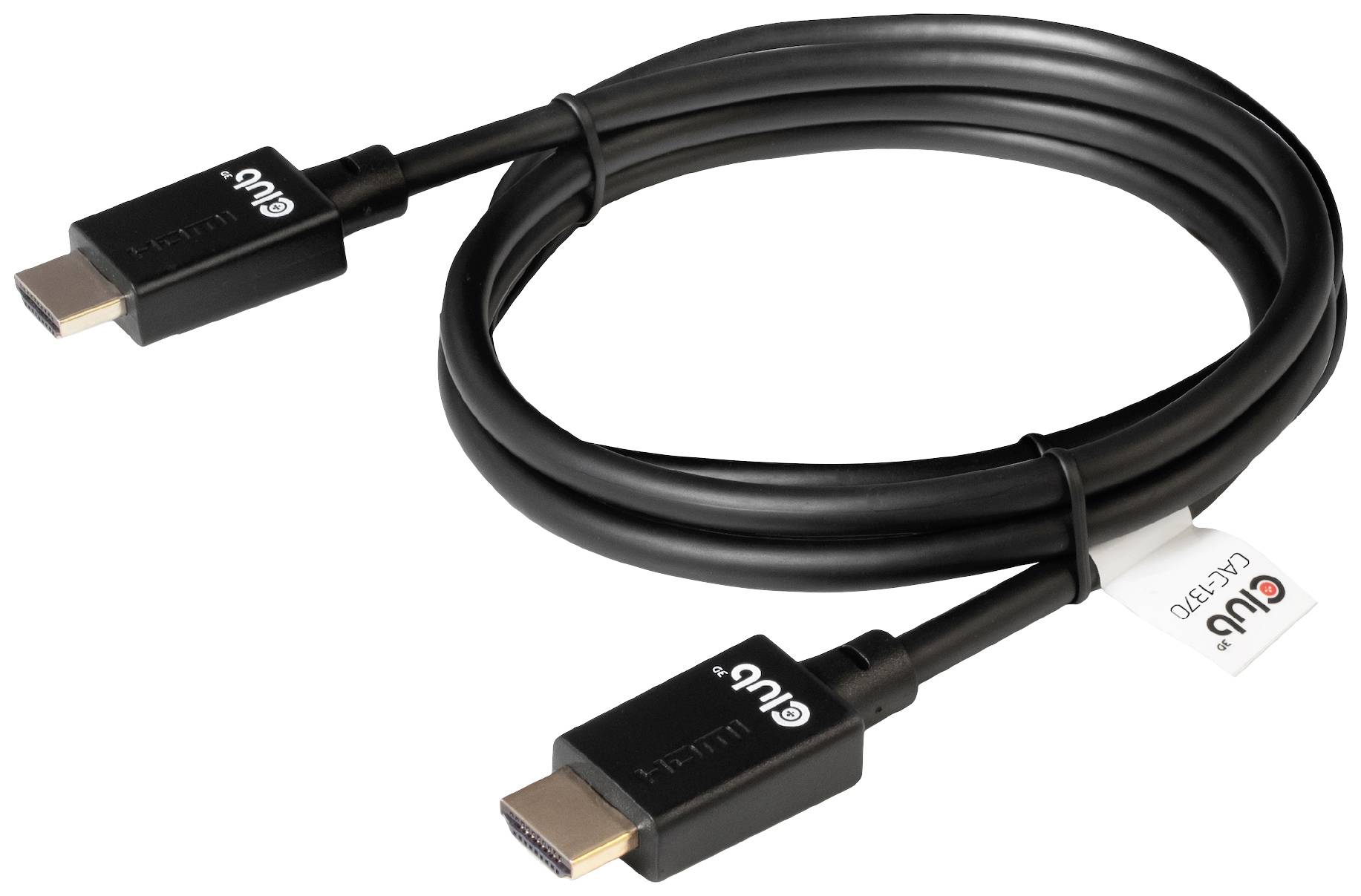 Czarny kabel HDMI, zwinięty, z dwoma wtyczkami na końcach. Jest używany do cyfrowego przesyłania sygnałów audio i wideo.