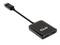 Czarny adapter DisplayPort firmy 'Club3D' z dwoma wyjściami i złączem kablowym, odpowiedni do monitorów lub projektorów.