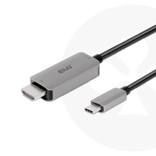 Kabel adapter z łączami HDMI i USB-C. Koniec HDMI jest podłączony do przewodu kończącego się złączem USB-C. Odpowiedni do przesyłania wideo i danych.