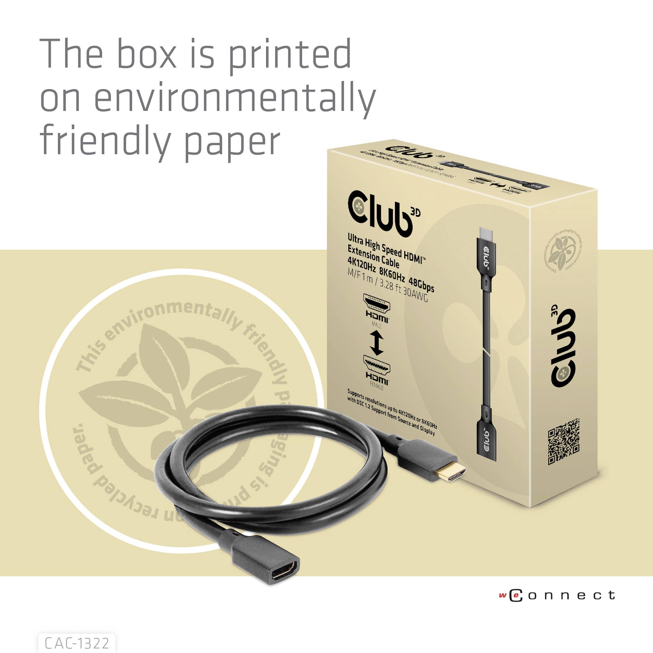 Kabel HDMI z opakowaniem z ekologicznego papieru. Tekst na opakowaniu: 'Ultra High Speed HDMI'.