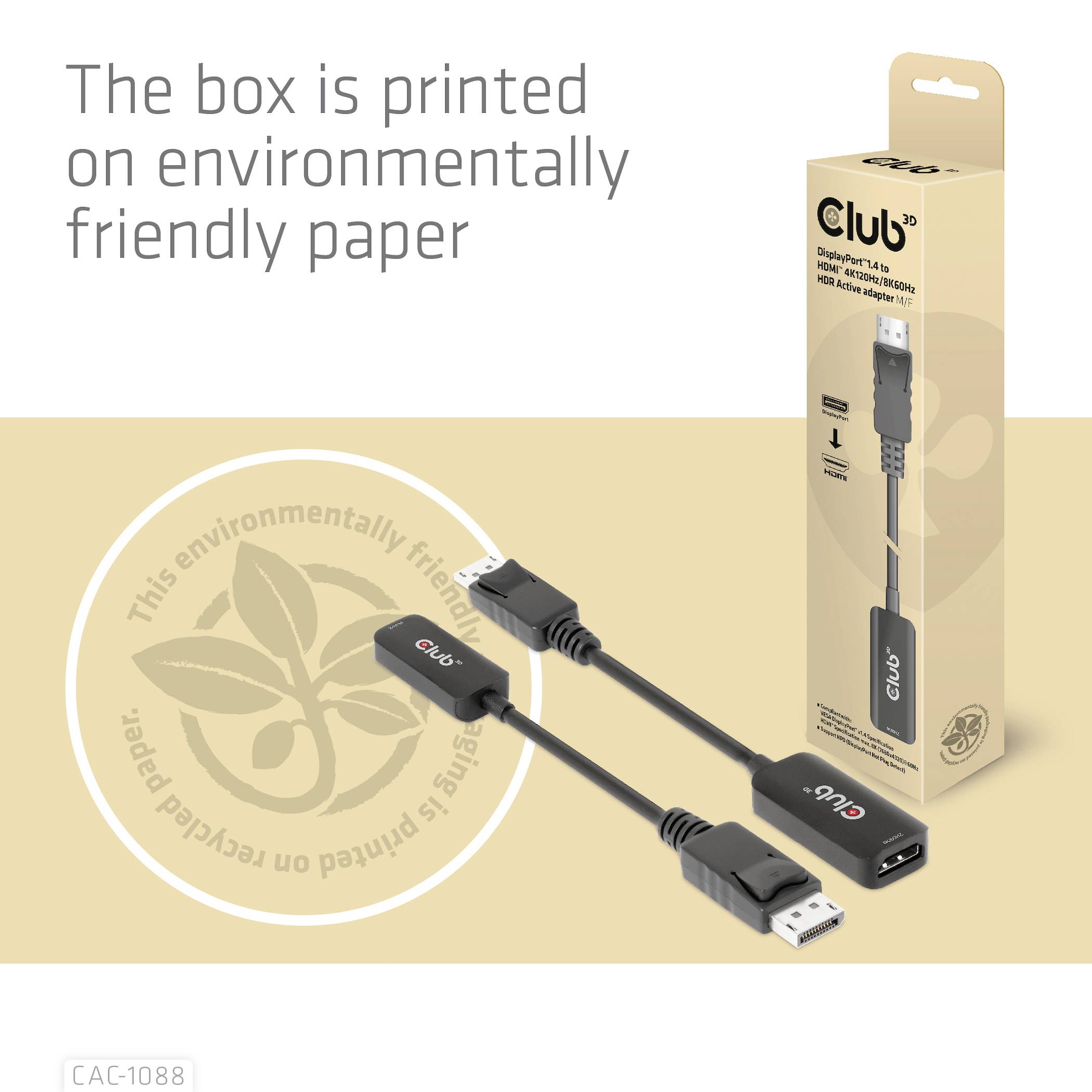 Adapter USB do HDMI na ekologicznym opakowaniu. Tekst: Pudełko jest wydrukowane na przyjaznym środowisku papierze.