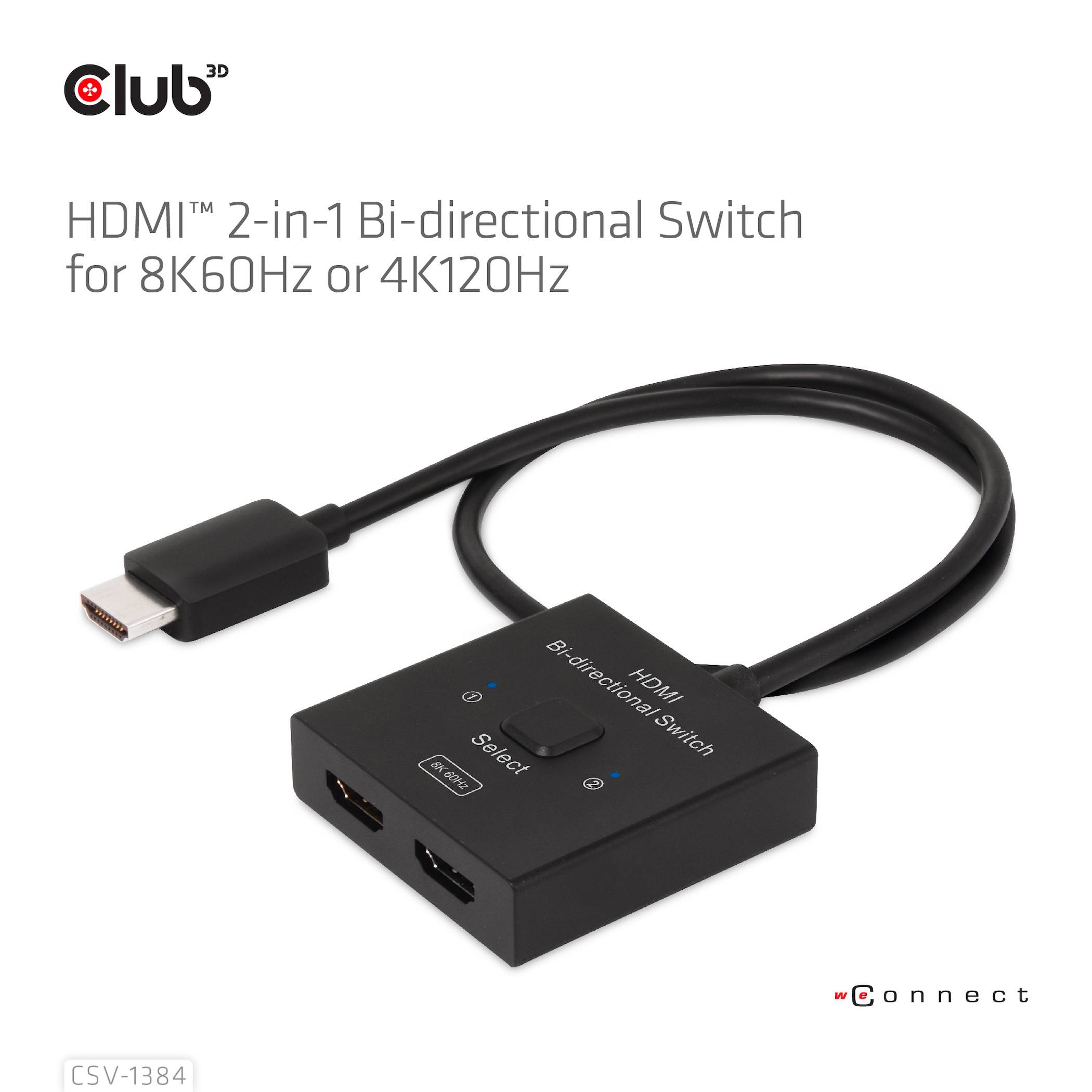 Dwukierunkowy przełącznik HDMI 2-w-1 do 8K60Hz lub 4K120Hz, z dwoma portami HDMI i jednym przewodem, odpowiedni do zmiany podłączenia.