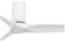 Nowoczesny, biały wentylator sufitowy z trzema smukłymi łopatkami i cylindryczną obudową silnika, o minimalistycznym designie.