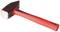 Młotek z czerwoną rączką i czarną główką, odpowiedni do prac rzemieślniczych.