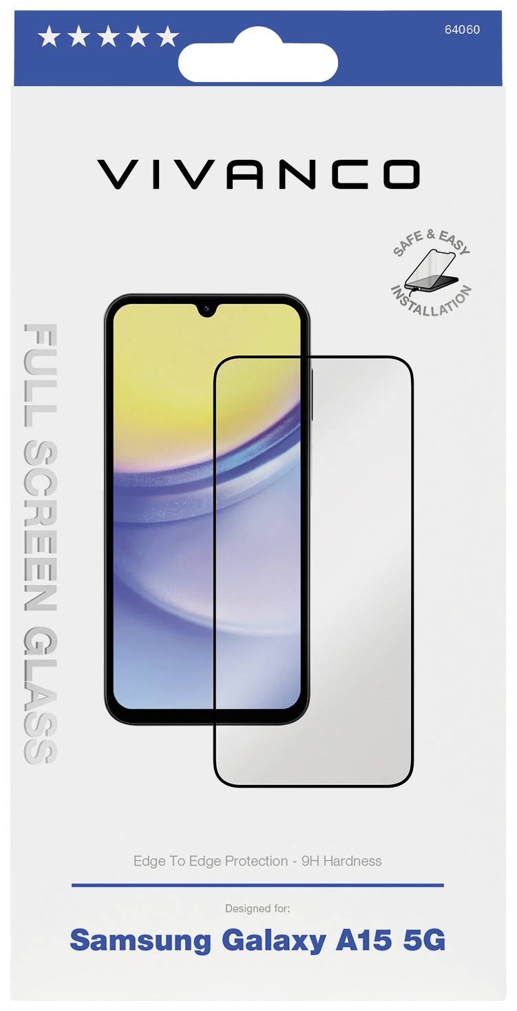 Захисне скло Vivanco 2.5DGLASVVSGA155G для Samsung Galaxy A15, Galaxy A15 5G 1 шт., захист від відбитків пальців, стійке до подряп