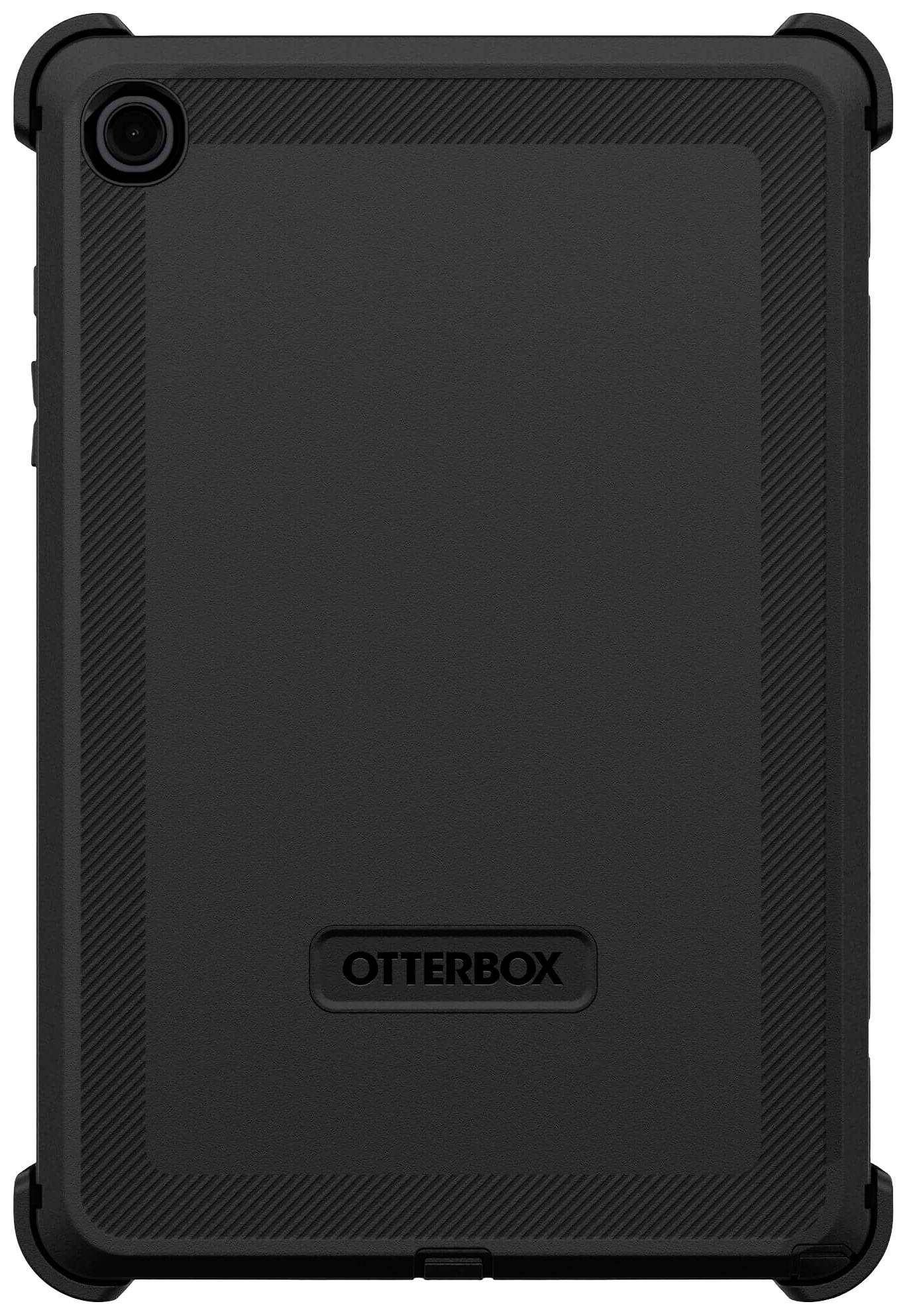 Czarne etui na tablet marki Otterbox z wzmocnionymi narożnikami, widoczne z tyłu. Minimalistyczny design, zapewniający dodatkową ochronę.