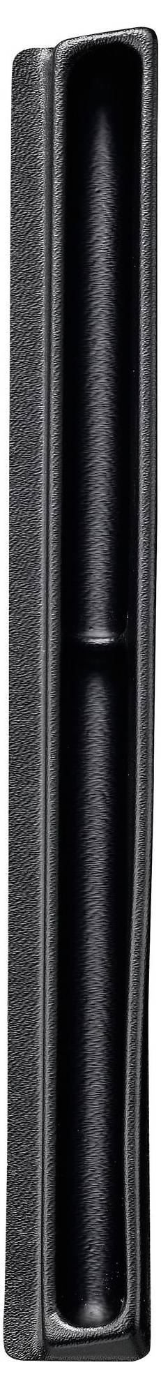 Czarny pióro wieczne widziane od góry, ustawione pionowo, o gładkim i smukłym designie, bez widocznych szczegółów.