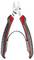 Przedstawione szczypce są czarne z czerwonymi uchwytami. Mają kształt szczypiec bocznych i są odpowiednie do precyzyjnego cięcia drutu.
